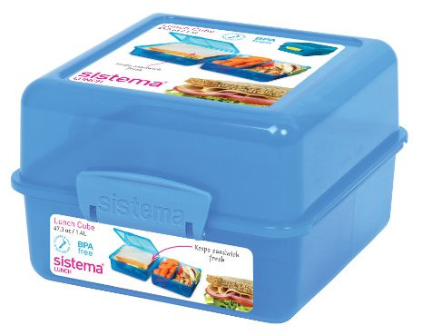 Sistema Lunch Box with Compartments | 1.4 L Lunch Cube | Food Storage Container with Lid | BPA-Free | Blue