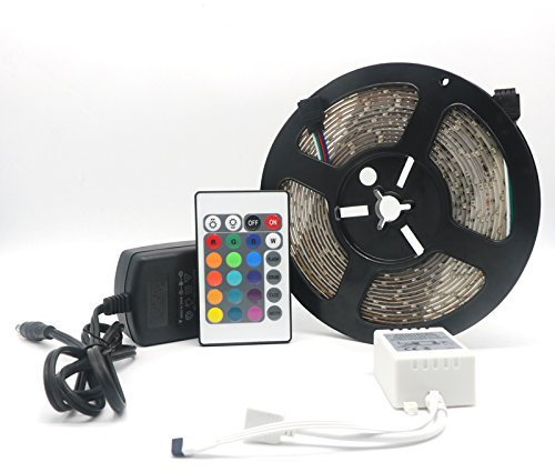 Vansuky LED Strip┃LED Streifen 5 Meter Band, Leiste mit 300 LEDs (SMD 3528) inkl. wasserdicht IP65,einschließen netzteil & fernbedienung, Bunte Fernbedienung RGB