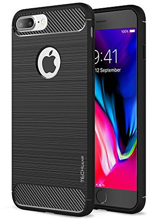 TECHGEAR iPhone 8 Plus Case - [Stealth Case] Flexible, Shockproof, Slim Fit, Soft TPU Protective Shell Cover with Carbon Fibre Design Compatible with Apple iPhone 8 Plus
