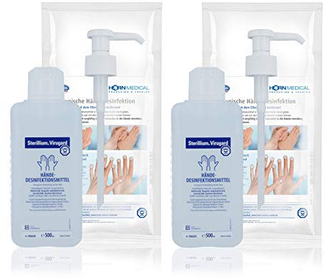 Horn Medical Dosierpumpen (2 Stück) mit Viruzidem Händedesinfektionsmittel (2 x 500 ml)