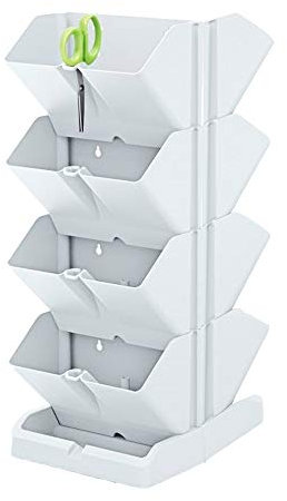 Pack 2 maceteros verticales Prosperplast Mini Cascade de plastico en color blanco 19,5 (largo) x 11,4 (ancho) x 47,5 (alto) cm con 2 tijeras de jardin
