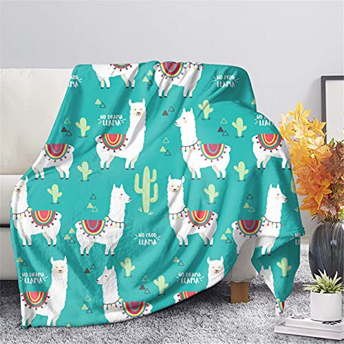 HUGS IDEA Cartoon Alpaka Llama Fleece Decke Wnter Home Decor Flanell weiche Decke für Sofa Couch Kinderzimmer