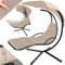 tectake® Hanging Garden Chair with UV-Protected Sun Canopy, Headrest & Steel Frame, Padded Garden Swing with Non-Slip Caps & Pocket - Ergonomic Hammock with Stand for Patio, Garden & Balcony - Beige