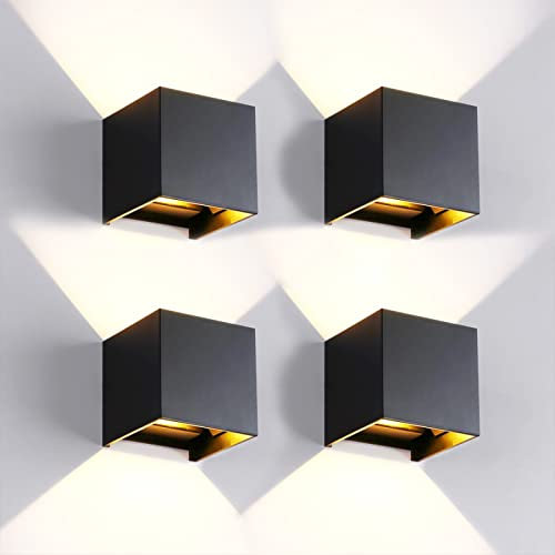 FUPE 4 Stücke Wandleuchte aussen/Innen Wandlampe LED Außenwandleuchten IP65 Wasserdichte Moderne Schwarz 6W 4000K Natürliches Licht Wandleuchte Quadrat Aluminium Strahlwinkel Einstellbar