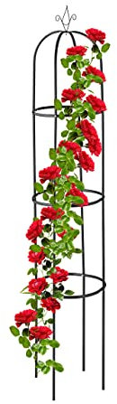 Relaxdays Rankhilfe Obelisk, 190 cm hoch, Ranksäule für Kletterpflanzen, aus Metall, freistehend, Rosenturm, schwarz
