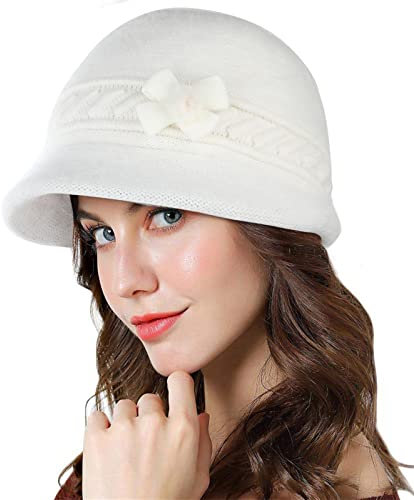 Adigaber Brim Cap Angoramütze Damen mit Fleece gefüttert Thermal Wintermütze Gestrickte Baskenmütze Häkelmode Strickmütze mit Schirm
