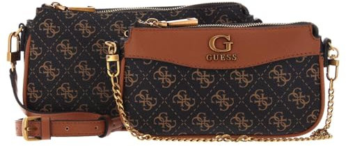 GUESS Nell Logo Mini Double Pouch Crossbody Brown Logo/Cognac
