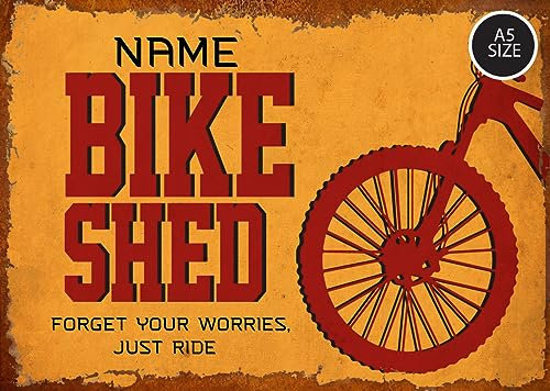 ELITEPRINT Personalised Bike Shed Sign Metal Plaque Bicycle Sign Cyclist Custom Gift - Wall Art Decorations (A5 (14.8cm x 21cm)) 0058-B
