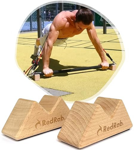 Red Rab Pushup Blocks aus Holz - die Stützen für unsere Freepump Fitness & Widerstandsbänder Stange zum Durchführen von Pushups & Liegestütze mit neutralem Griff & ohne abgeknickte Handgelenke