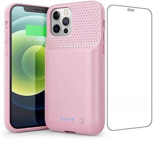 Feob Coque Batterie pour iPhone 12/12 Pro,【Version Actualisée 】 10800mAh Power Chargeur Case Slim Rechargeable Extended Portable Batterie Externe pour Apple iPhone 12/12 Pro (6,1 Pouces)-Rose