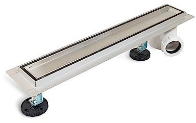 Balneo Duschrinne Komplettset 50 cm Duschabfluss Beidseitig Bodenablauf Dusche - Entwässerungsrinne Duschablauf Flach Haarsieb - Side Drain 2in1 Abflusssieb Dusche Geruchsverschluss