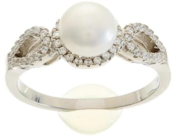 Beneto Ring Silver Ring with Crystals and Real Pearl AGG205 - Circuit: 56 mm sBE0448-56 Marke, Estándar, Nicht-Edelmetall, Kein Edelstein