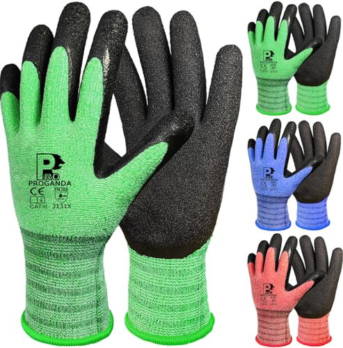 PROGANDA 3 Paar Gartenhandschuhe für Damen Herren Latex beschichtet Arbeitshandschuhe Griff Atmungsaktiv Bequem für Mehrzweck
