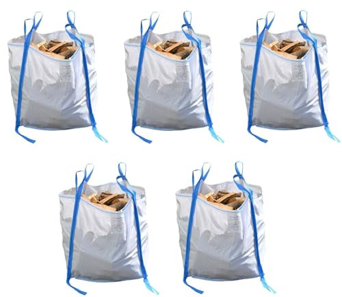 Lot de 5 sacs Big Bag 90 x 90 x 90 cm avec 6 passants, charge de rupture de 5000 kg, capacité de charge 1000 kg, sans contenu