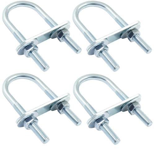 Moicstiy 4 Sets M6 U Bolts 1 Inch Wide, Round U-Bolts with Frame Plates, Nuts, and Washer, Zinc Plated Steel U Clamp for Trailers, Boats (25 mm x 70 mm