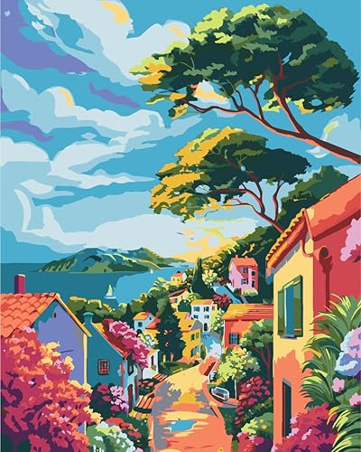 jieyisier Malen Nach Zahlen Erwachsene,Paint by Numbers Adult Stadt,Malen Nach Zahlen Landschaft für anfänger Zuhause Wanddekoration 16x20 Zoll