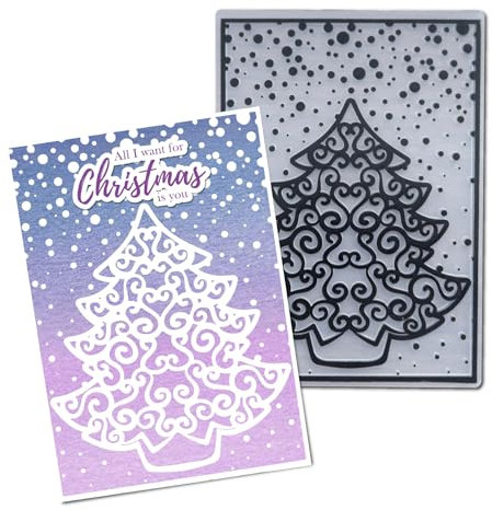 arriettycraft Prägeschablonen aus Kunststoff mit Weihnachtsbaum mit Schneefall, für Kartenherstellung, Winter, Kiefernbaum, Prägeschablone für Geschenkanhänger, Papierbasteln, Heimdekoration