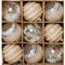 M&W DasDesign 9er Set Weihnachtsbaumkugeln mit 3 verschiedenen Designs, 8cm, Kunststoff Christbaumkugel Baumkugel Glas, weiß, Goldglanz mit funkelnden Akzenten und einzigartigen Designs