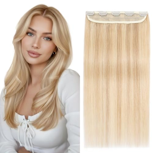 S-noilite Clip In Extensions Echthaar Light Aschblond/Weißblond Real human hair 1 pieces 5 clips Haarverlängerungen aus Echthaar 40cm (45 g)
