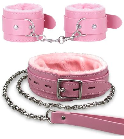 Collier gothique en cuir peluche avec chaîne détachable pour petit animal de compagnie (rose)