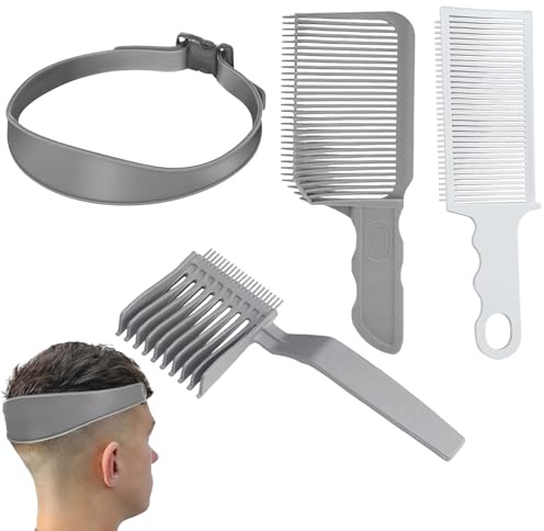 Haarschneidekamm, Haarschneide Schablone, 4 Stück Haare Schneiden Hilfe Set, Verstellbare Fade Kamm Silikon Haarschnittband, Haarschneidekamm üBergang für Herren