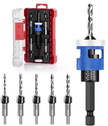 Countersink Bit Drill with 1/4 Inch Hex Shank Foret à Bois, Fraise Bois avec Butée de Profondeur, Foret à Tête Fraises Coniques pour Défonceuses avec Tige Hexagonale 1/4, HSS-M2, Alésage Précis