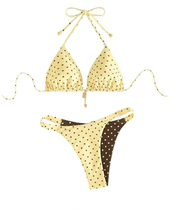 SOLY HUX Women's Polka Dots Bikini Set Halter Triangle Reversible Beachwear