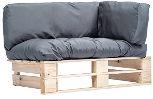 kithwjll Outdoor-Sofa Paletten mit Kissen in Grau, Kiefernholz imprägniert, 110x66x65 cm, 2-Sitzer Gartenlounge für Balkon und Terrasse, inklusive Polster