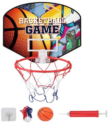 ELYIQI 4 Mini Basketballs, Mini Basketballkorb, 1 Basketballkorb 1 Luftpumpe 2 Haken Komplett Set praktisch und unterhaltsam für Indoor Freunde und Heim Entspannungssuchende
