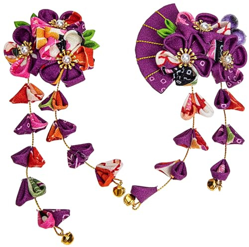 Pinces à Cheveux Fleuries pour Femmes 2 Pièces en Tissu Pourpre | Pinces à Cheveux à Fleurs pour Femmes, Style Japonerie Élégant, Maintien Ferme, Fête Estivale