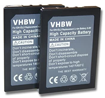 vhbw 2X Batteries Compatible avec Nikon CoolPix 2500, 3500, SQ Appareil Photo, Reflex numérique (800mAh, 3,6V, Li-ION)