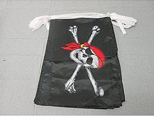 AZ FLAG - Fahnenkette Pirat Rotes Halstuch 12 Meter Mit 20 Flaggen - 45x30 cm - Piraten Totenkopf Girlande Flaggenkette 30 x 45 Cm