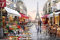 YEESAM ART Malen nach Zahlen für Erwachsene - Eiffelturm Paris Romantisch Blumenstraße 16x20 Zoll Leinen Segeltuch - DIY ölgemälde ölfarben Weihnachten Geschenke