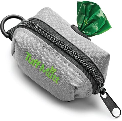 Tuff Mutt Dog Poop Bag Holder with Velcro Attachment - Durable Fabric Poop Bag Dispenser for Leashes - Includes Starter Roll for Easy Cleanup