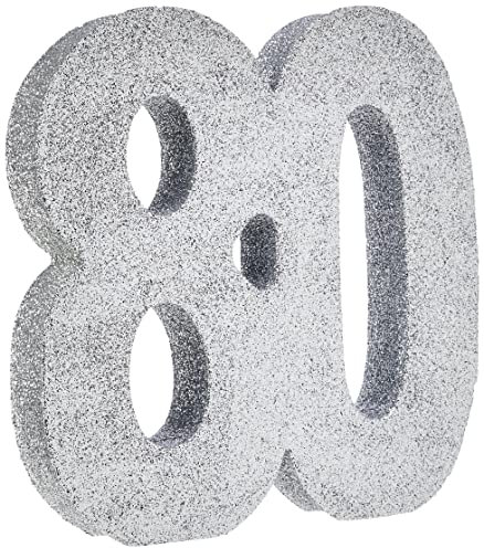 Number 80 Glitter Table Decoration Silver| Table Centrepiece | Table Decorations Centrepiece | 80th Birthday Decorations | Pack of 1 | 20cm |H120