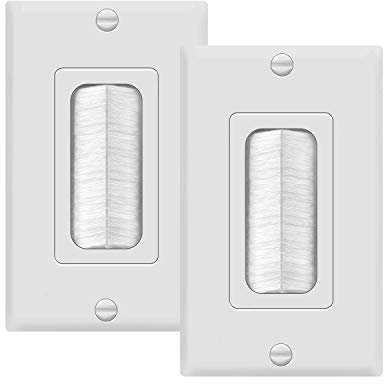 Tg8891 1-Gang multimédia Poils Pass-Through Insert avec Décorateur plaque murale pour supports Cables, taille standard, Blanc Lot de 2