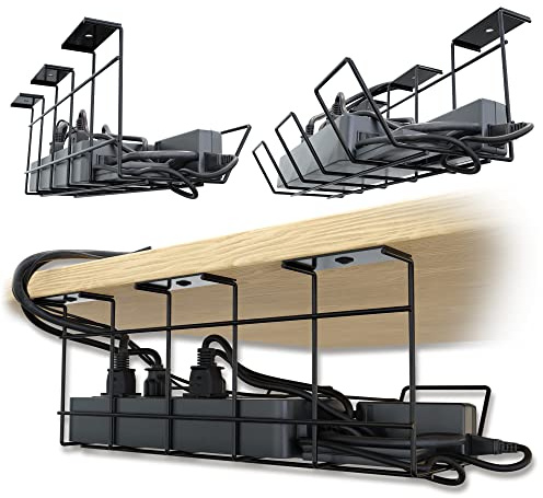 Scanfield Set of 2 Under Desk Cable Management Tray, Maximises Airflow, Spacious Wire Organiser, Screwfree Installation, Modular Rack Storage