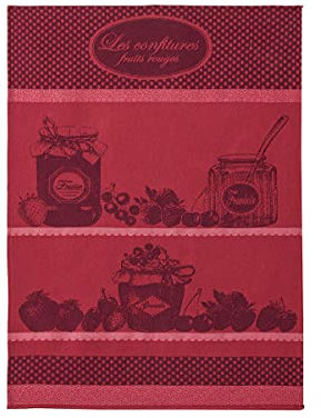 Coucke - Serviette en Coton Jacquard - Confitures - Fruits Rouges - 50,8 cm x 76,2 cm - Rouge