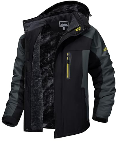 MAGCOMSEN Men's Waterproof Skiing Jacket Windproof Outdoor Mountain Parka Fleece Jackets With Hood