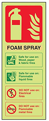 V Safety Glow In The Dark Foam Spray Id Not Electrical Safe Fire Extinguisher Sign - 75mm x 200mm - Self Adhesive Vinyl
