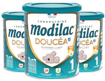 Modilac - Lait Infantile en Poudre Doucéa 1 - Convient en Relais de l'Allaitement Maternel - Fabriqué en France, Sans Huile de Palme - 1er Age, De 0 à 6 Mois - Lot de 3x820g