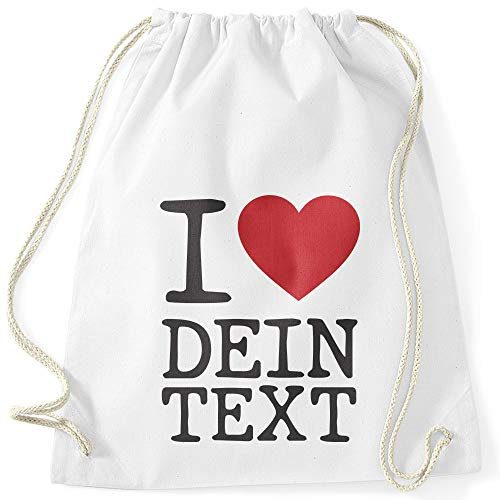 MoonWorks® Turnbeutel Spruch I Love rotes Herz anpassbarer Text individualisierbares Motiv weiß Unisize