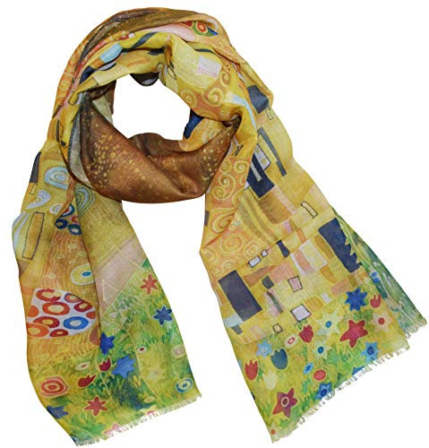 XXL Langer Schal mit Gemälde Motiv Kunstdruck Malerei Vincent van Gogh/Claude Monet/Gustav Klimt Halstuch Tücher Stola Umschlagtuch Schals (Der Kuss)