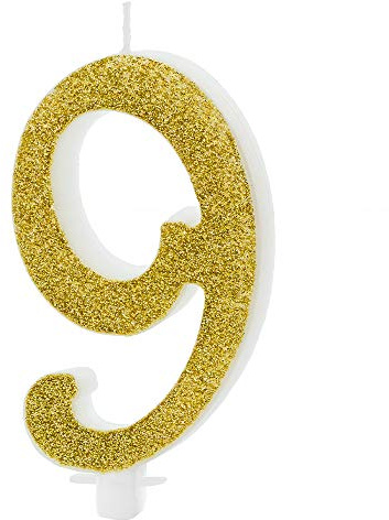 Geburtstagskerze Zahl 9 in Gold Höhe 10cm Kuchenkerze
