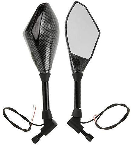 Qiilu Motorrad Rückspiegel, LED Seitenspiegel mit Blinker-Richtungsanzeiger für Motorrad Lenker 10mm