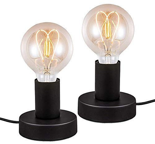 2 pièces-Lampe de bureau en métal noir, lampe à poser rétro avec interrupteur sur le câble, E27 Lampe de Table en Métal Décorative Lampe de Chevet Éclairage de Nuit Lumière