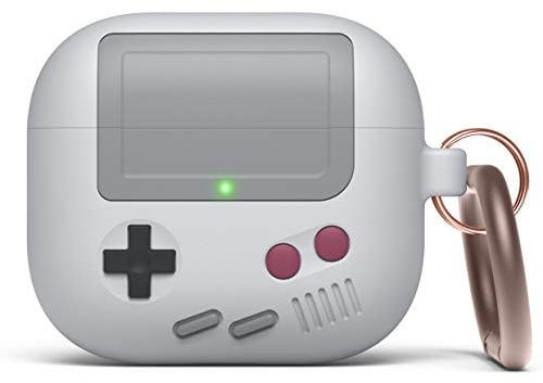 elago AW5 Hülle mit Karabiner Kompatibel mit AirPods 3 Case, Klassisches Game Player Konsolen Design Case Cover mit Schlüsselanhänger, Unterstützt Kabelloses Aufladen (Grau)