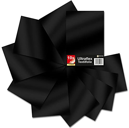 Ultraflex S Textilfolie für Plotter 61 Farben Din A4 Bogen 30x20cm Plotterfolie matt auf Stoffe Kleidung T-Shirt Folie Flexfolie DIY Zubehör (01 Schwarz, 10er Set)