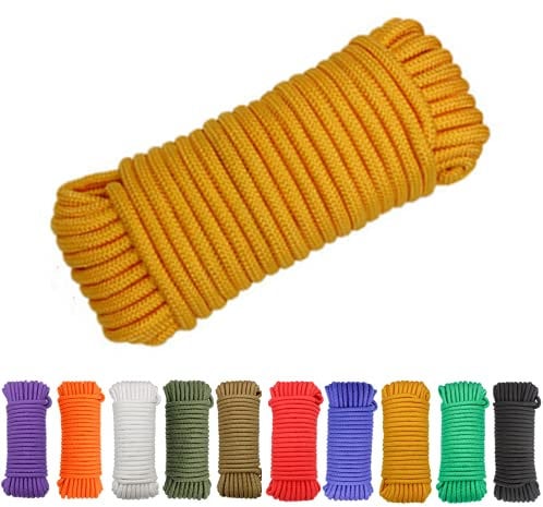 Avtytsda Nylon Rope Flag Pole Polypropylene Clothes Line Camping Utility Good for Tie Pull Swing Climb Knot All Purpose Flagline Rope 8mm x 20m (Yellow)