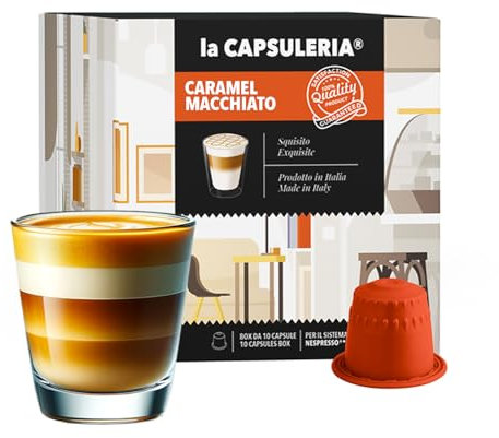 CARAMEL MACCHIATO (80 Capsules) compatible avec Nespresso, Lot de 8 x 10 Capsules (80 portions tot) - la Capsuleria